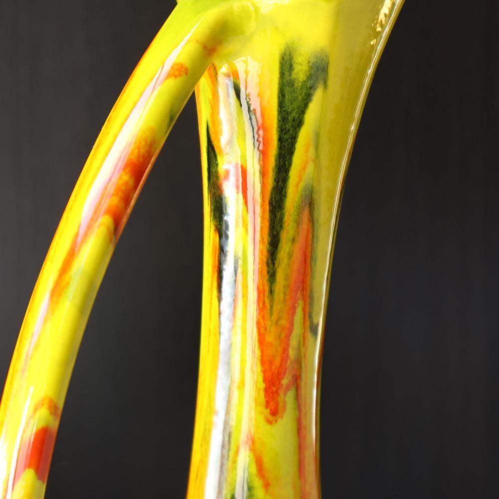 Vintage Mid Century Yellow Orange Drip Glaze Ceramic Ewer Pitcher Vase 9" - Picture 8 of 8